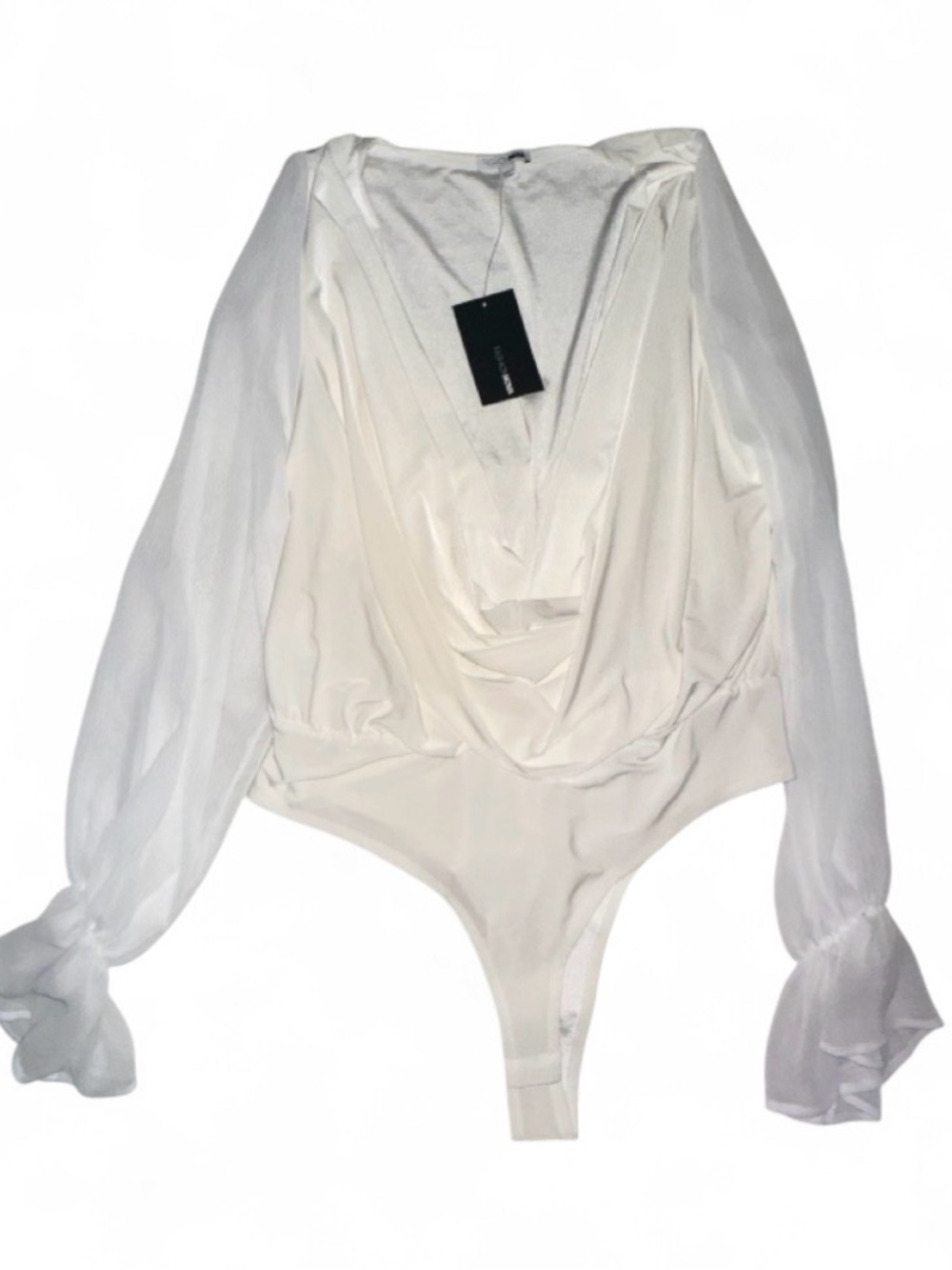 Fashion Nova Ivory Drape V-Neck Sheer Sleeve Bodysuit XXL